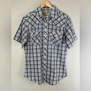 Wrangler Plaid Western Short Sleeve Shirt Pearl Snap Metallic Men's Medium